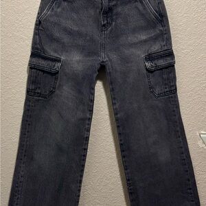 Girls Black Denim Jeans, Baggy Wide Leg,
High Rise, Size 12